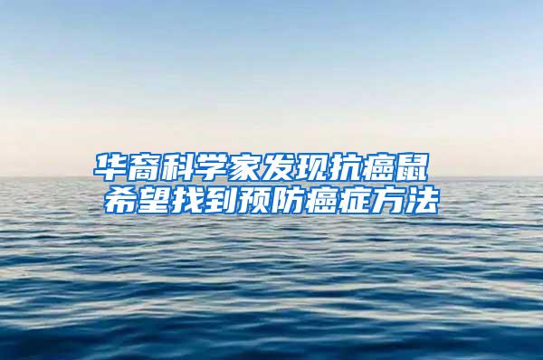 華裔科學(xué)家發(fā)現(xiàn)抗癌鼠 希望找到預(yù)防癌癥方法